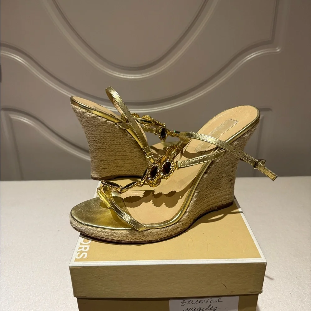 Gold Strappy Sandals with Tiger Eye Accents - Picture 2 of 5
